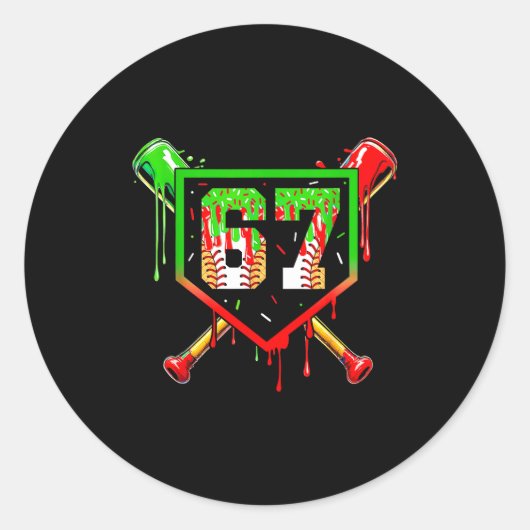 Sticker Rond Baseball Ice Cream Drip Number 67 Player 6 7 Chris (Devant)