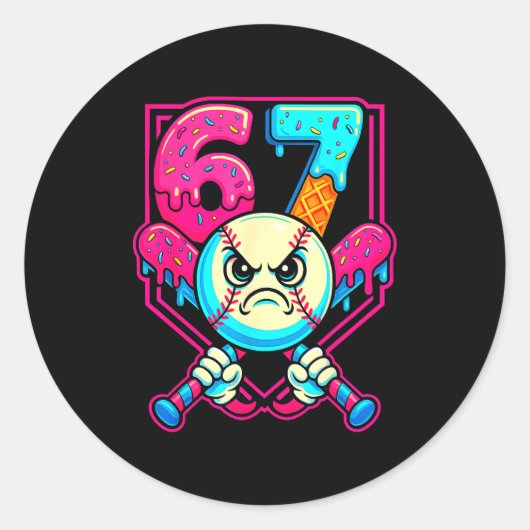 Sticker Rond Baseball Ice Cream Drip Number 67 Six Seven Meme 6 (Devant)