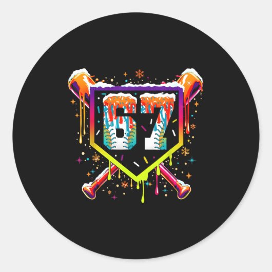Sticker Rond Baseball Ice Cream Drip Number 67 Six Seven Meme C (Devant)