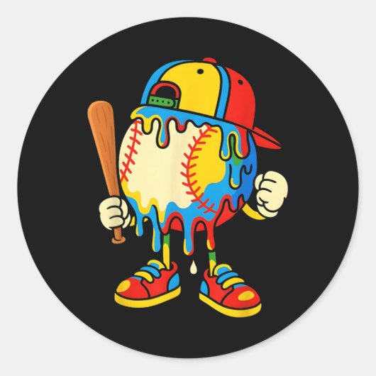 Sticker Rond Baseball Ice Cream Drip Youth Back To School Baseb (Devant)