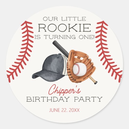 Sticker Rond Baseball Little Rookie Home Run Anniversaire (Devant)