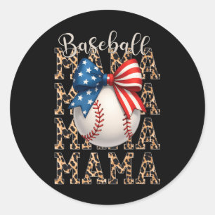 Sticker Rond Baseball Mama Jour Baseball Usa 4 juillet Mo Mo