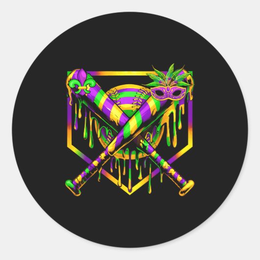 Sticker Rond Baseball Mardi Gras Carnival Party Mask Ice Cream  (Devant)