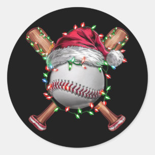 Sticker Rond Baseball Noël Santa Sports Xmas Fêtes