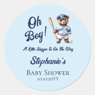 Sticker Rond Baseball Oh Boy Baby shower mignonne Ours