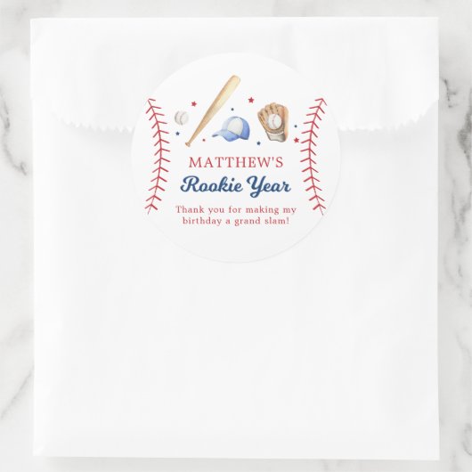 Sticker Rond Baseball Rookie Année Anniversaire Merci (Sac)