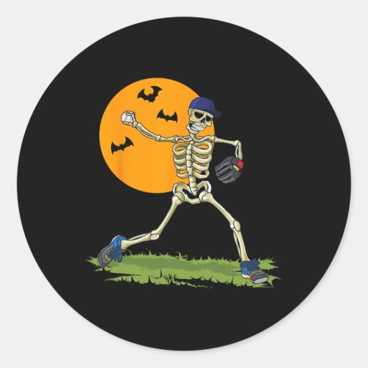 Sticker Rond Baseball Skeleton Halloween Hommes garçons Basebal (Devant)