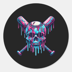 Sticker Rond Baseball Skull Drift Baseball Baseball Base-ball C