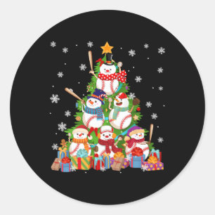 Sticker Rond Baseball Snowman Arbre de Noël Pitchers Catchers