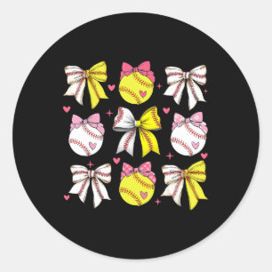 Sticker Rond Baseball Softball Coquette Bow Jeu Jour Coeur Amou