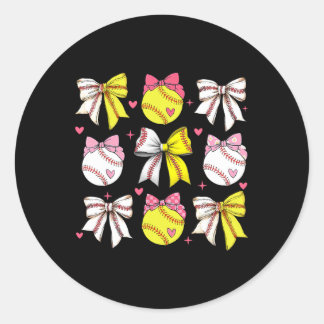 Sticker Rond Baseball Softball Coquette Bow Jeu Jour Coeur Amou