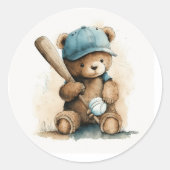 Sticker Rond Baseball Teddy Bear  Bat Ball Baby Boy (Devant)