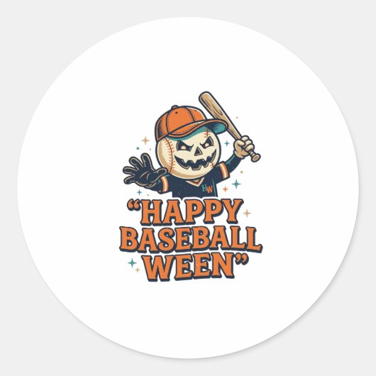 Sticker Rond Baseball Ween Vintage Halloween Baseball Heureux (Devant)