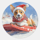 Sticker Rond Basenji Chien en rebord Laisser neiger Noël (Devant)
