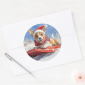 Sticker Rond Basenji Chien en rebord Laisser neiger Noël (Enveloppe)