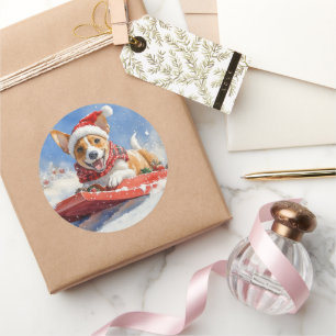 Sticker Rond Basenji Chien en rebord Laisser neiger Noël