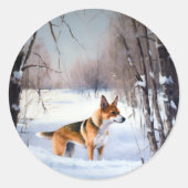 Sticker Rond Basenji Qu'il neige Noël (Devant)