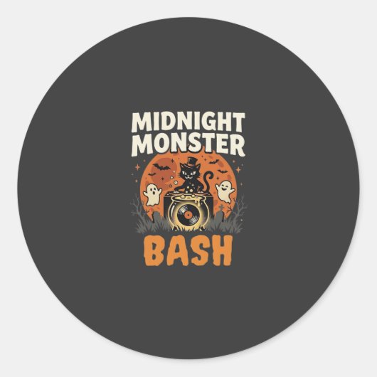 Sticker Rond Bash de monstres de minuit d'Halloween (Devant)