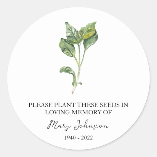Sticker Rond Basil Memorial Funeral Seed Packet (Devant)