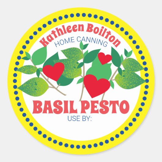Sticker Rond Basil pesto coeur maison italienne en conserve (Devant)