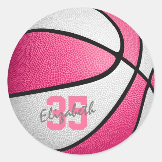 Sticker Rond basket-ball blanc rose (Devant)