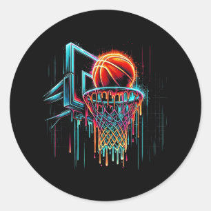 Sticker Rond Basket-ball coloré goutte couleur Splash Hoop Net