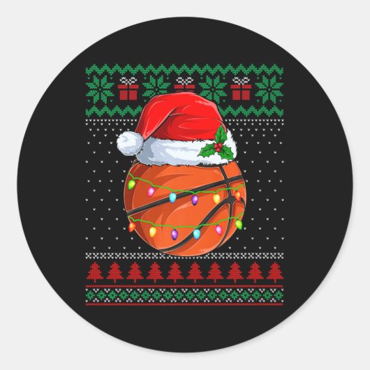 Sticker Rond Basket-ball de Noël moche Sweater Santa Hat (Devant)