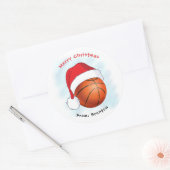 Sticker Rond Basket-ball de Santa Hat Joyeux Noël (Enveloppe)