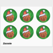Sticker Rond Basket-ball de Santa Hat sur Green (Feuille)