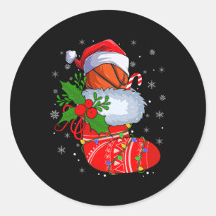 Sticker Rond Basket-ball drôle Dans Chaussettes de Noël Père No