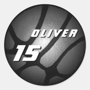 Sticker Rond Basket-ball en argent métallique Noir Anniversaire