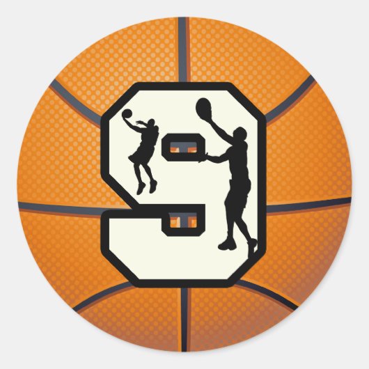 Sticker Rond Basket-ball et joueur du numéro 9 (Devant)