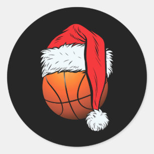 Sticker Rond basket-ball noël balle santa chapeau messieurs