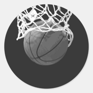 Sticker Rond Basket-ball noir et blanc