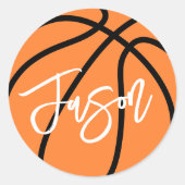 Sticker Rond Basket-ball noir orange nom personnalisé (Devant)