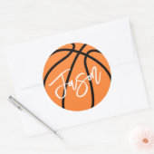 Sticker Rond Basket-ball noir orange nom personnalisé (Enveloppe)