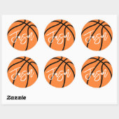Sticker Rond Basket-ball noir orange nom personnalisé (Feuille)