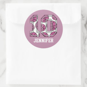Sticker Rond Basket-ball personnalisé numéro 10 rose et blanc