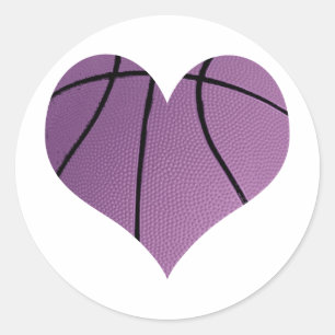 Sticker Rond Basket-ball pourpre sous forme de coeur