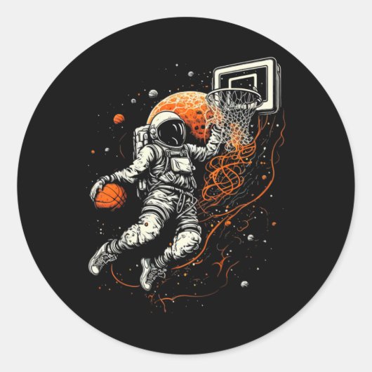 Sticker Rond Basket-ball spatial Cool pour enfants avec astrona (Devant)