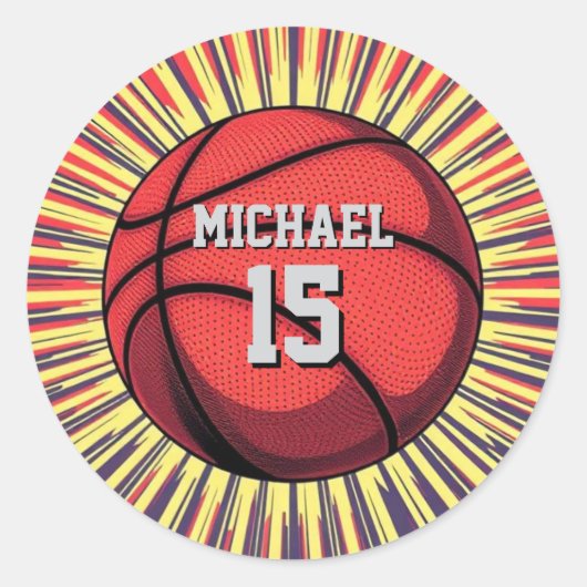 Sticker Rond Basket-ball Votre nom Pop Art (Devant)