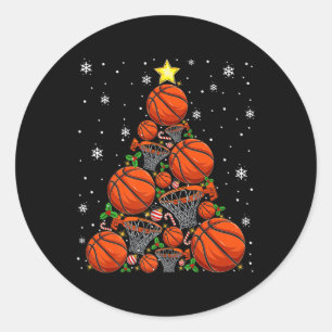 Sticker Rond Basket-ball Xmas Tree Lights Père Noël Basket-ball