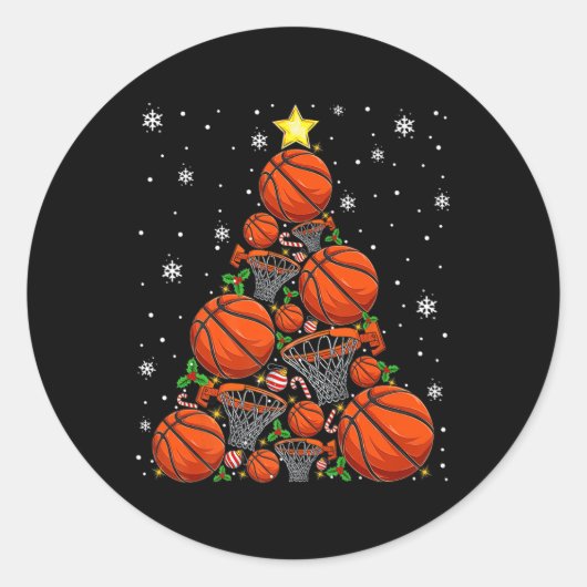 Sticker Rond Basket-ball Xmas Tree Lights Père Noël Basket-ball (Devant)