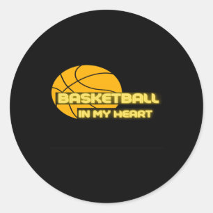 Sticker Rond Basket Dans Mon Coeur Drôle S - Don Pour Basketba