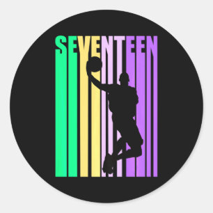 Sticker Rond Basketball 17e Anniversaire Garçon Hommes Papa Rét