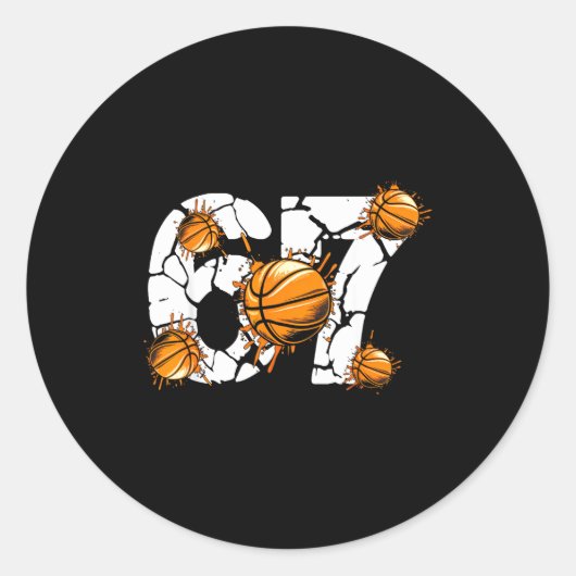 Sticker Rond Basketball 67 Six Seven 6 7 Kids Funny Gen Alpha M (Devant)