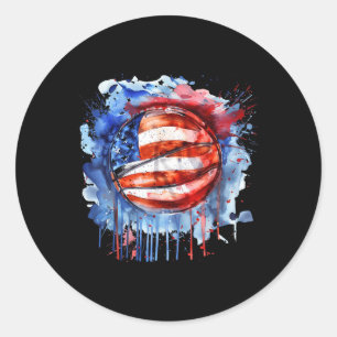 Sticker Rond Basketball America Watercolor Basketball Hoop Usa