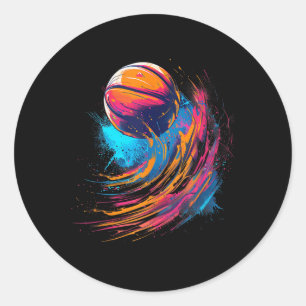 Sticker Rond Basketball Aquarelle Artework Basketball Lover Col