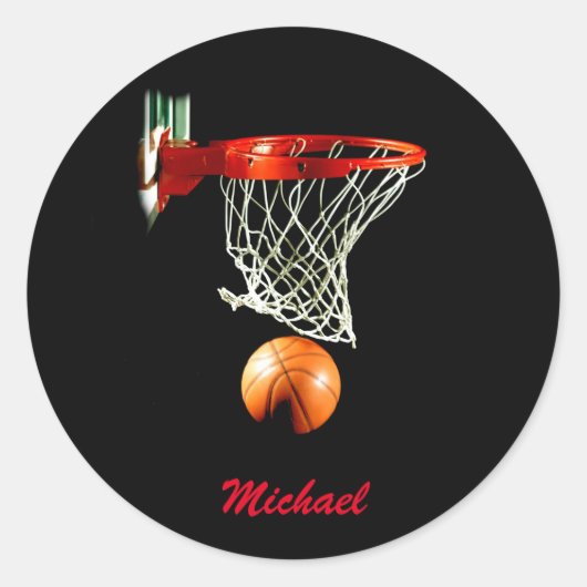 Sticker Rond Basketball Armoire Votre Nom Rouge Noir (Devant)