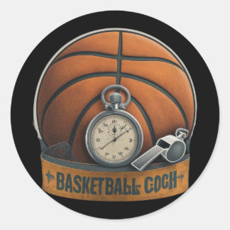 Sticker Rond Basketball Coach Whistler Stopwatch